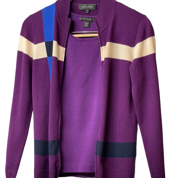St. John Violet Multi Color Block. Zip Front sweater and sleeveless top SZ (P4-6 - Picture 10 of 14